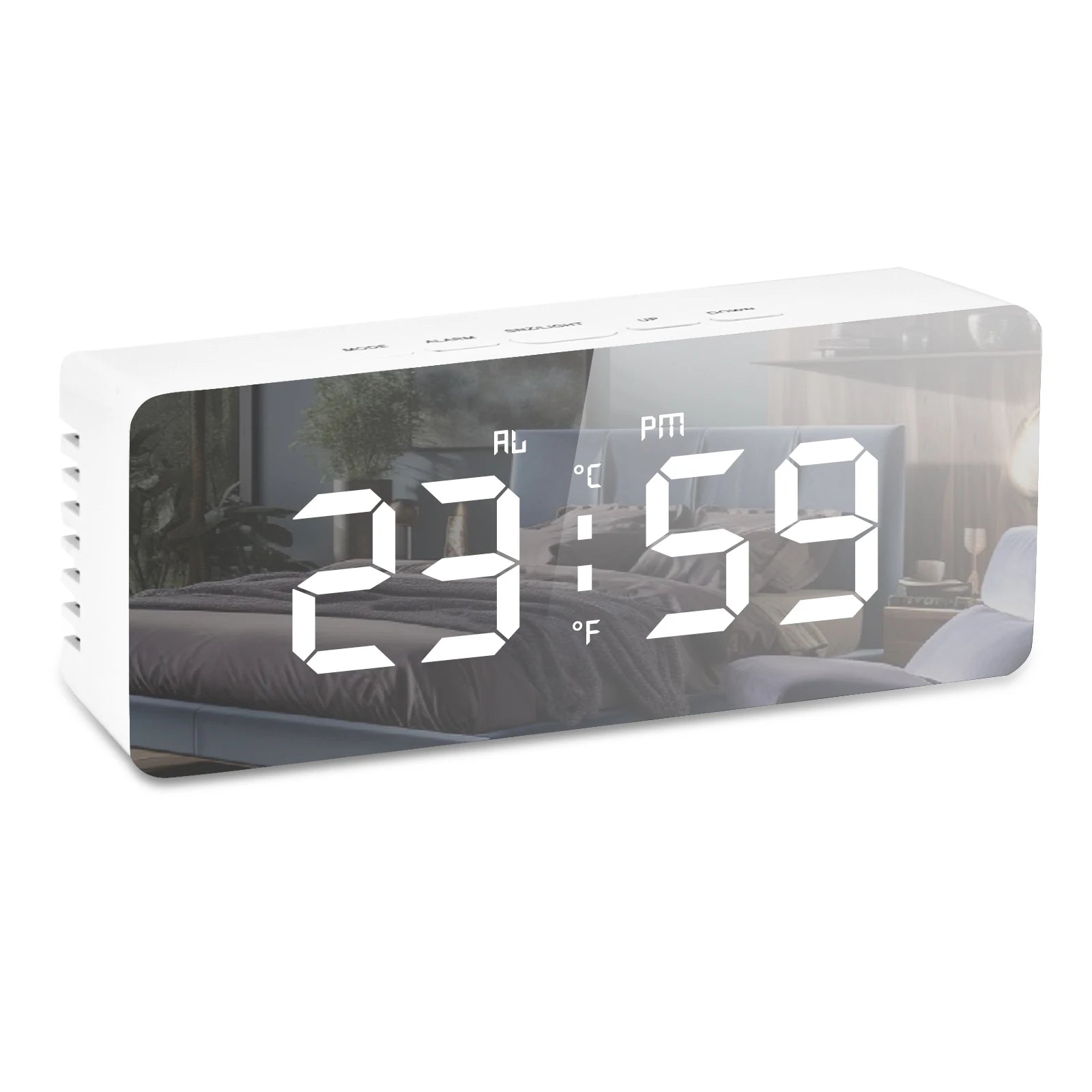 Smart Alarm Clock Bedside Table Led Alarm Clock Digital Children's Electronic Alarm Clock Curved Screen Mirror Temperature