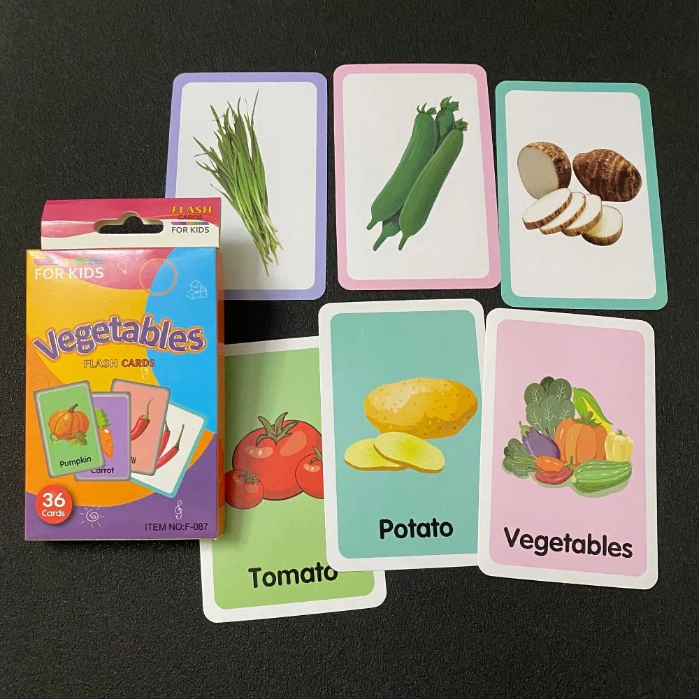 Montessori Early Baby Flash Cards Fruits Durable Children's Education Flash Cards Animal English Word Recognition Cards
