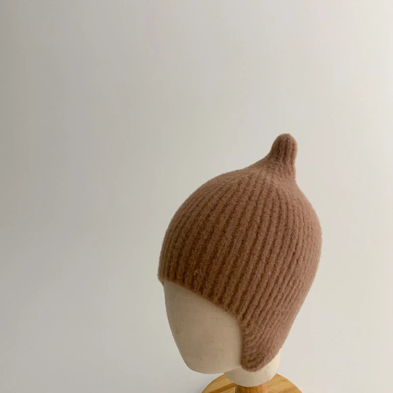 Korean Baby Ear Protection Hat Warm Warm Toddler Kintted Hats 1-3Years Girl Boy Earmuffs Cap Solid Woolen Kids Crochet Bonnet 모자