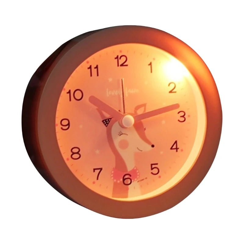 Kids Analogs Alarm Clock with Snoozes and Nightlight, Quiet Bedroom Round Clock for Boys and Girls Learning Clocks