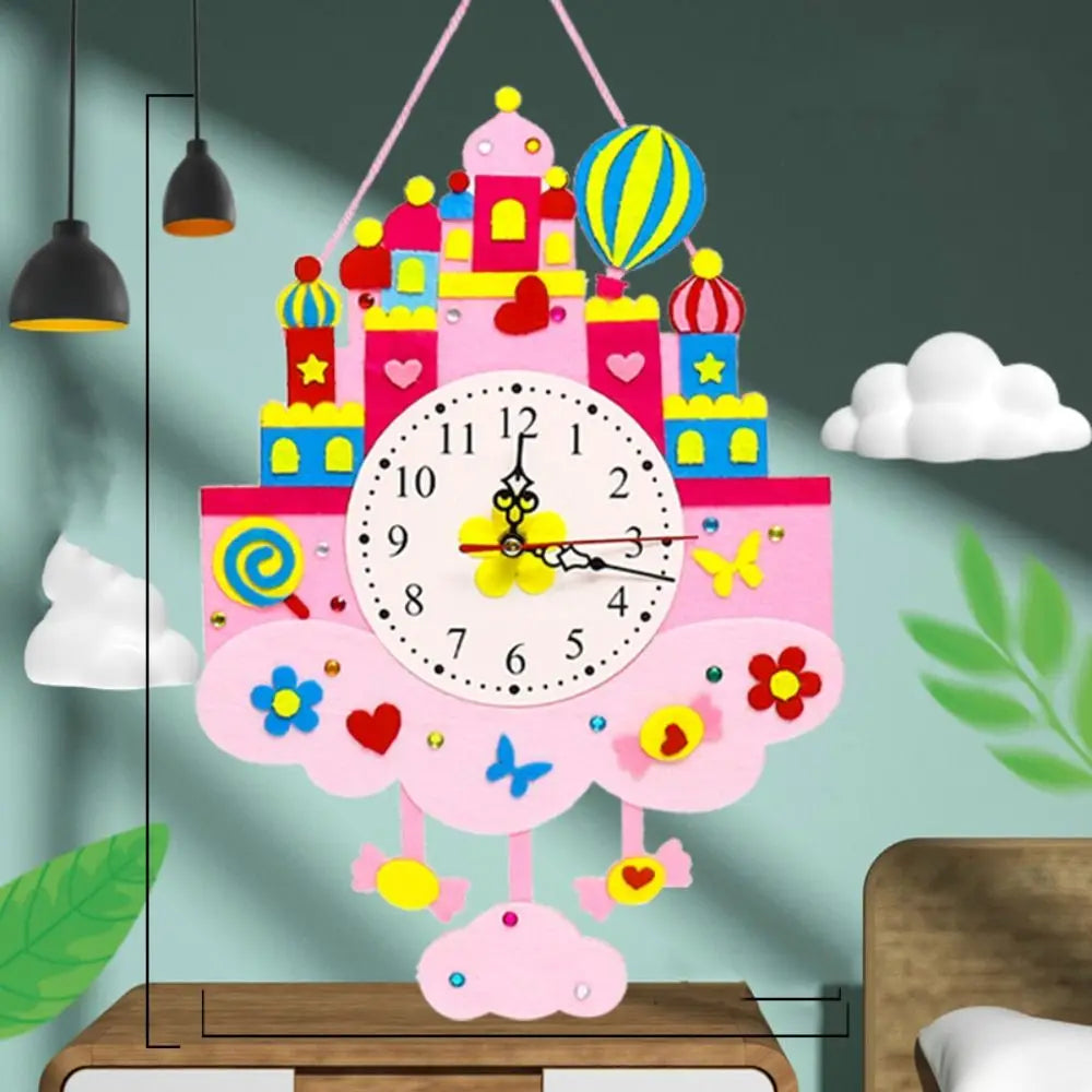 Nonwoven Fabric Cognition Clocks Toys DIY Puzzle Hour Minute Second DIY Clock Toys Cartoon Clock Time Teaching Aid Kids Gift
