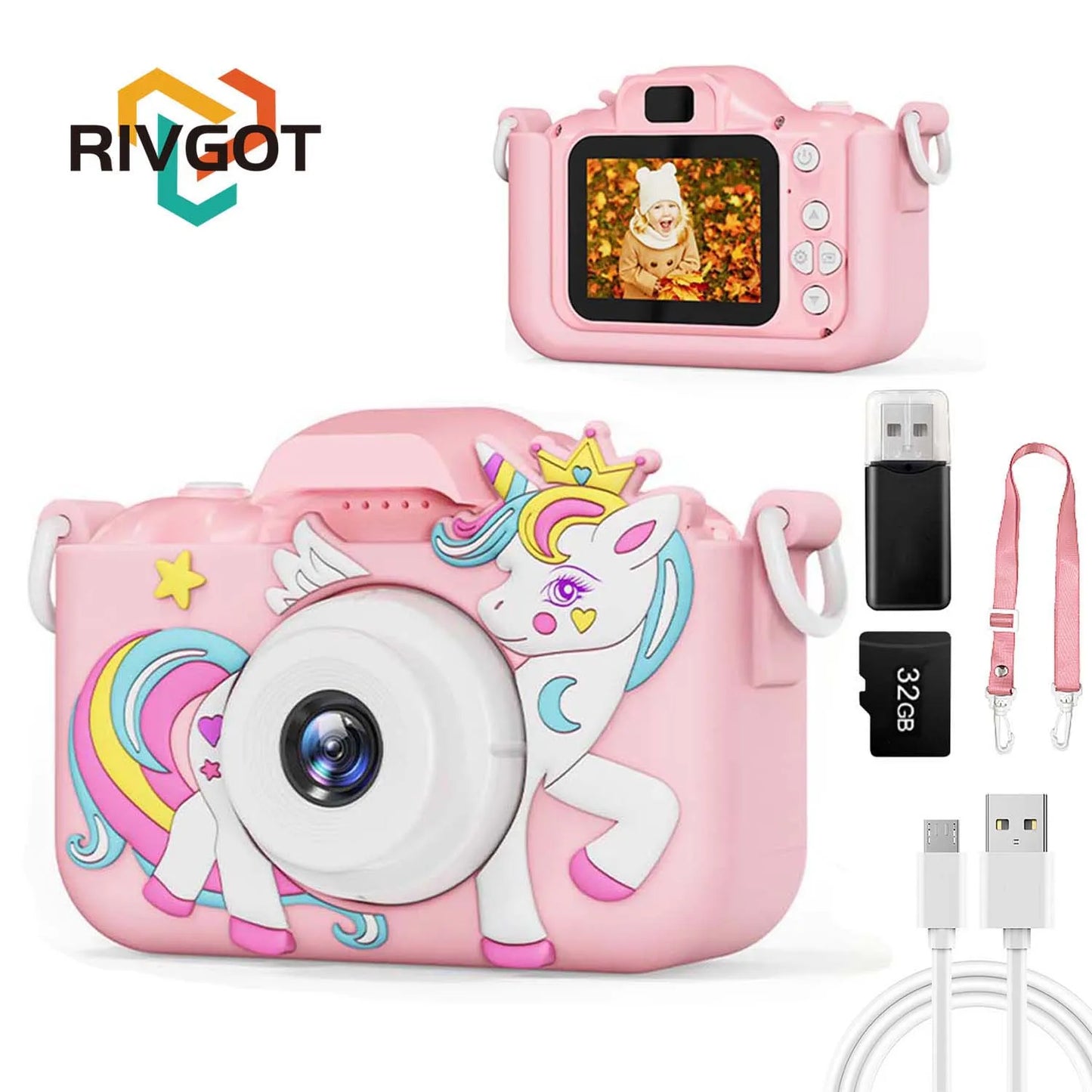 Kids Camera Digital Dual Camera HD 1080P Video Camera Toys with 32GB Card Mini Cam Color Display Children Birthday Gift Kids Toy