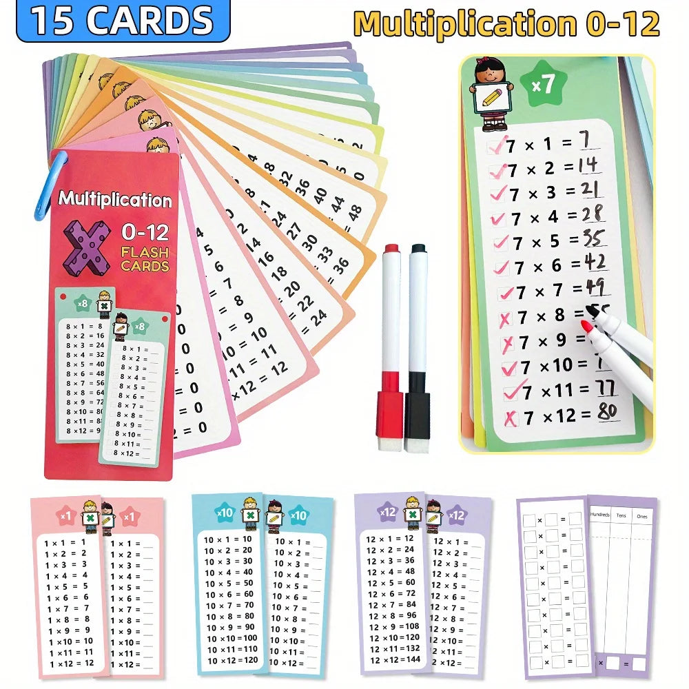 Flash Cards with Dry Erase Markers 30 Cards 0-12 Multiplication Division Educational Times Table Learning Math Games Chart
