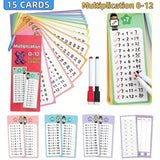 Flash Cards with Dry Erase Markers 30 Cards 0-12 Multiplication Division Educational Times Table Learning Math Games Chart