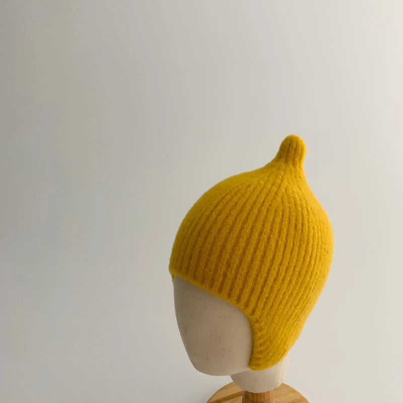 Korean Baby Ear Protection Hat Warm Warm Toddler Kintted Hats 1-3Years Girl Boy Earmuffs Cap Solid Woolen Kids Crochet Bonnet 모자