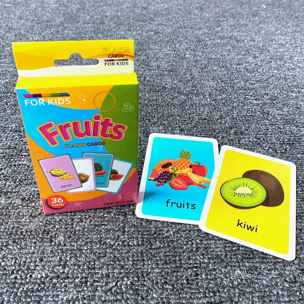 Montessori Early Baby Flash Cards Fruits Durable Children's Education Flash Cards Animal English Word Recognition Cards