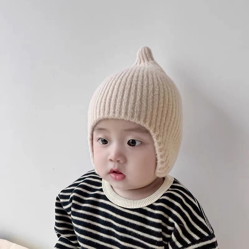 Korean Baby Ear Protection Hat Warm Warm Toddler Kintted Hats 1-3Years Girl Boy Earmuffs Cap Solid Woolen Kids Crochet Bonnet 모자