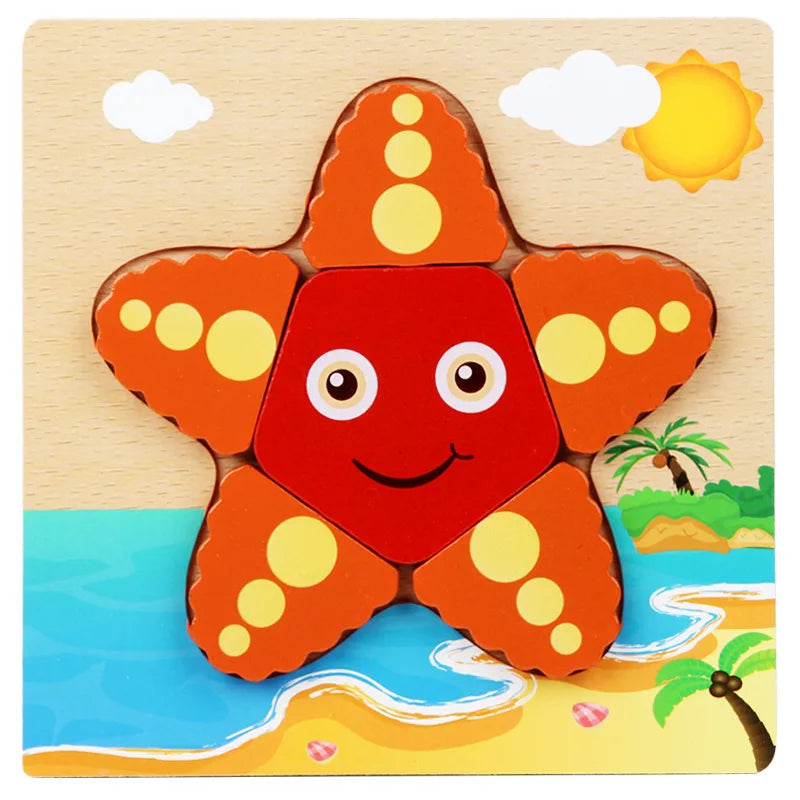 Wooden Puzzles Educational Cartoon Animals Early Learning Cognition Intelligence Puzzle Game For Children Toys