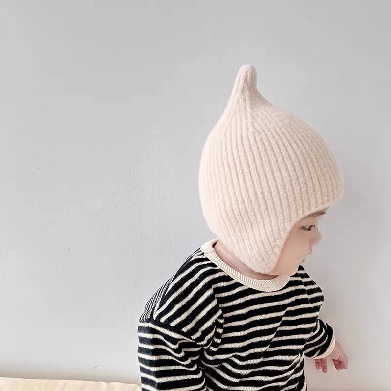 Korean Baby Ear Protection Hat Warm Warm Toddler Kintted Hats 1-3Years Girl Boy Earmuffs Cap Solid Woolen Kids Crochet Bonnet 모자