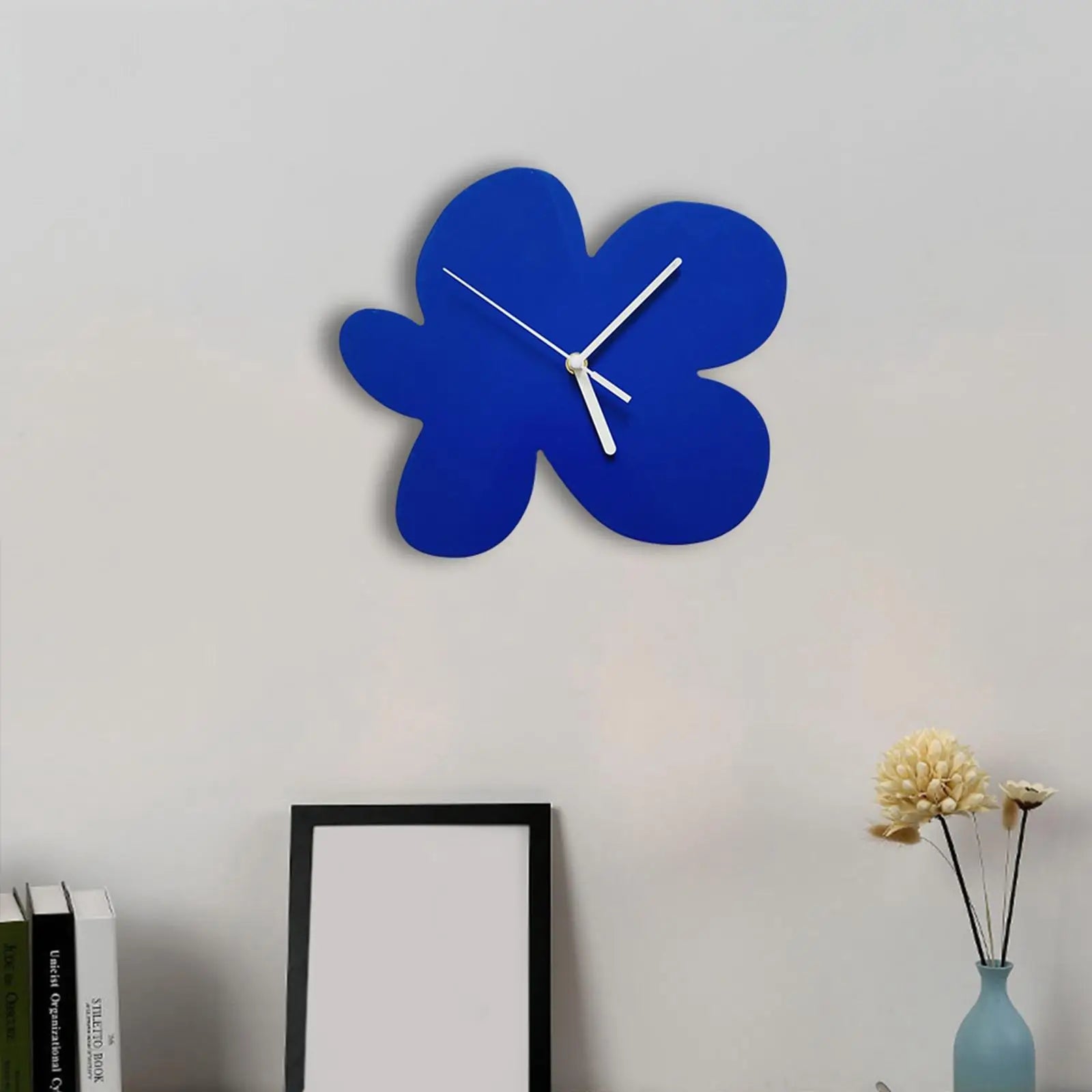 Nordic Wall Clock Silent Clock Battery Operated Decorative for Kids Table Children Living Room Ornaments Blue Flowers Creative