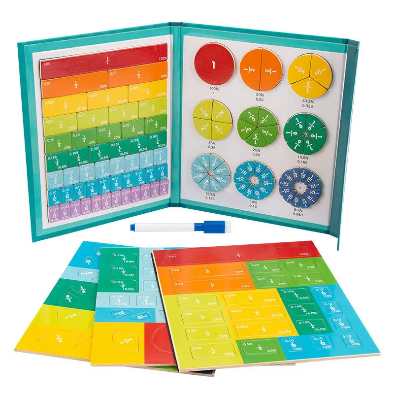 Children Magnetic Fraction Learning Math Toys Wooden Fraction Book Set