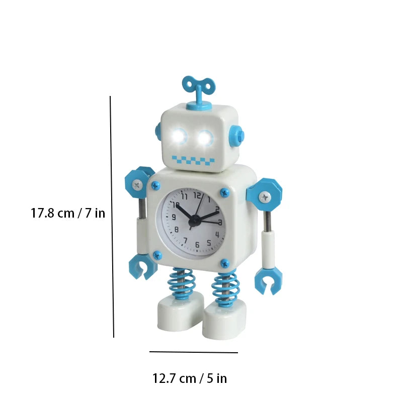 Robot Alarm Clock, Non-Ticking Wake-up Clock with Flashing Eye Lights and Rotating Arm, Gift for Kids, Funny Decoration for Desk