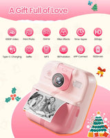 Kids Camera Instant Print Bluetooth Connection Photo 1080P HD Toddler Camera for Girls Boys 3-12 Age Birthday Christmas Gifts