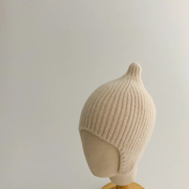 Korean Baby Ear Protection Hat Warm Warm Toddler Kintted Hats 1-3Years Girl Boy Earmuffs Cap Solid Woolen Kids Crochet Bonnet 모자