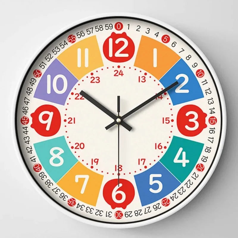 12 Inch Early Education Wall Clock Children's Cartoon Creative Living Room Wall Decoration Mute No Ticking Quartz Clock