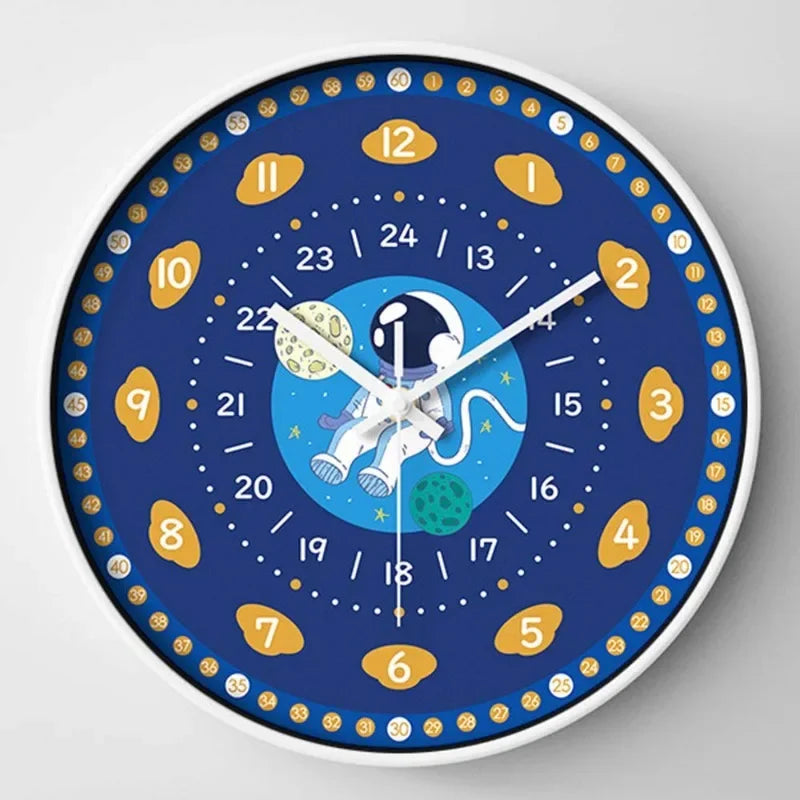 12 Inch Early Education Wall Clock Children's Cartoon Creative Living Room Wall Decoration Mute No Ticking Quartz Clock