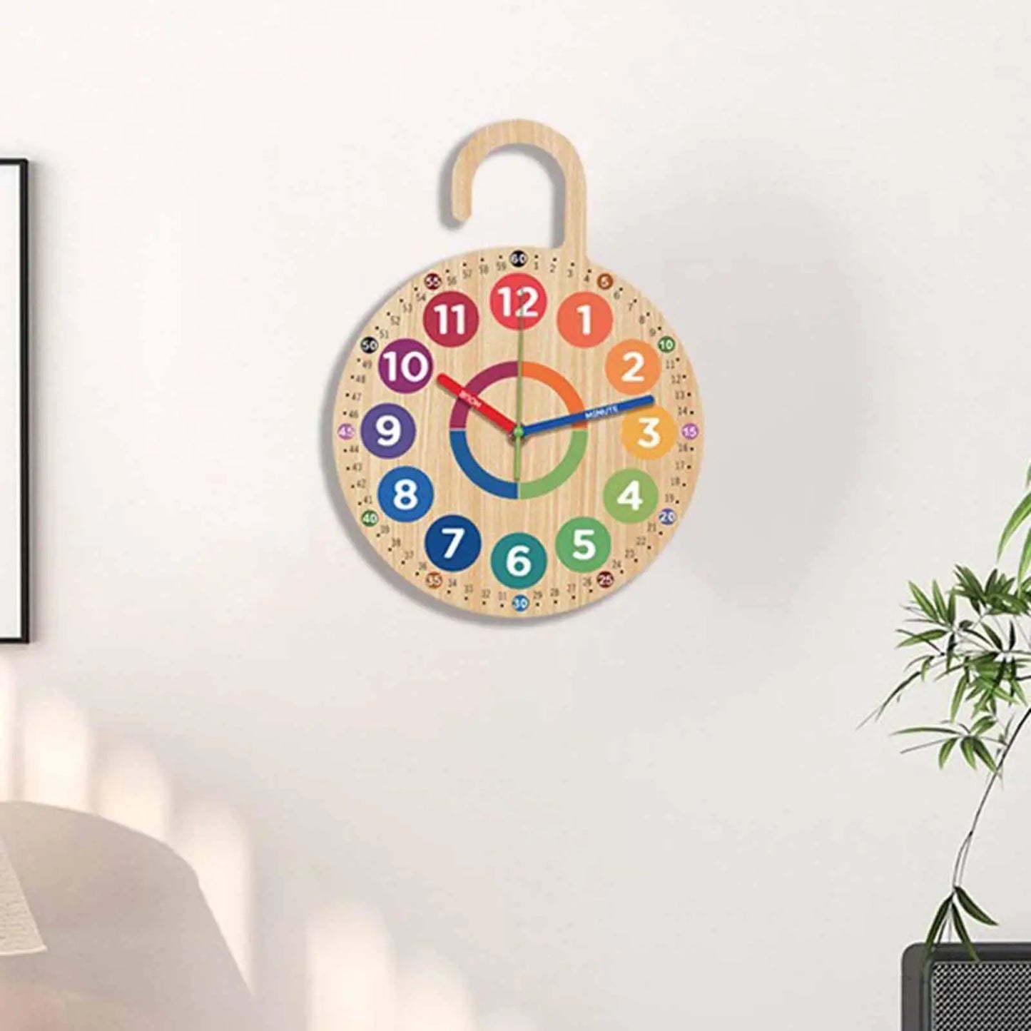 Wood Clock for Kids Decorative Classroom Silent School Quiet Movement Children Unique Wooden Hanging Teaching Time Clock
