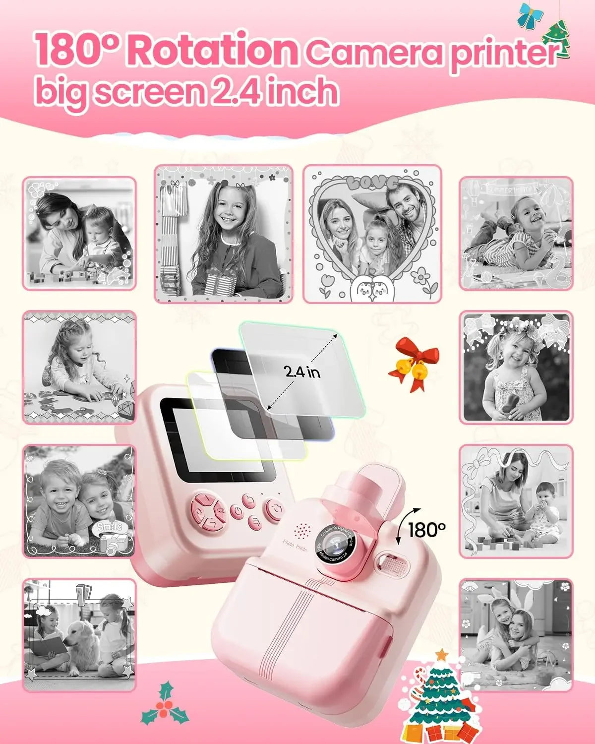 Kids Camera Instant Print Bluetooth Connection Photo 1080P HD Toddler Camera for Girls Boys 3-12 Age Birthday Christmas Gifts