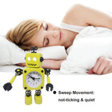 Robot Alarm Clock, Non-Ticking Wake-up Clock with Flashing Eye Lights and Rotating Arm, Gift for Kids, Funny Decoration for Desk