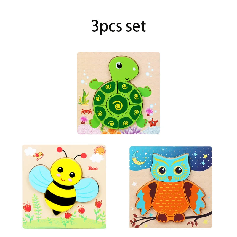 Wooden Puzzles Educational Cartoon Animals Early Learning Cognition Intelligence Puzzle Game For Children Toys