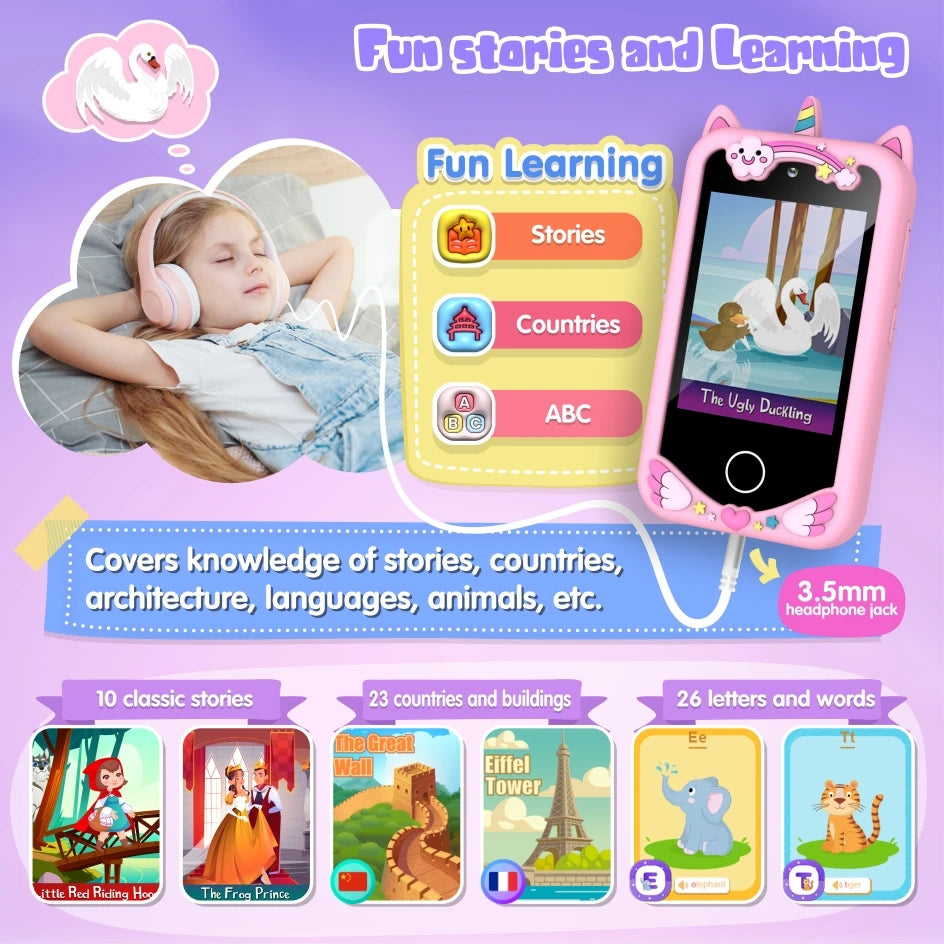8GBKids Smart Phone Video Music Player 20 Stories Toy Phone Dual Camera 28 Games Learning Educational Toys Children Gifts