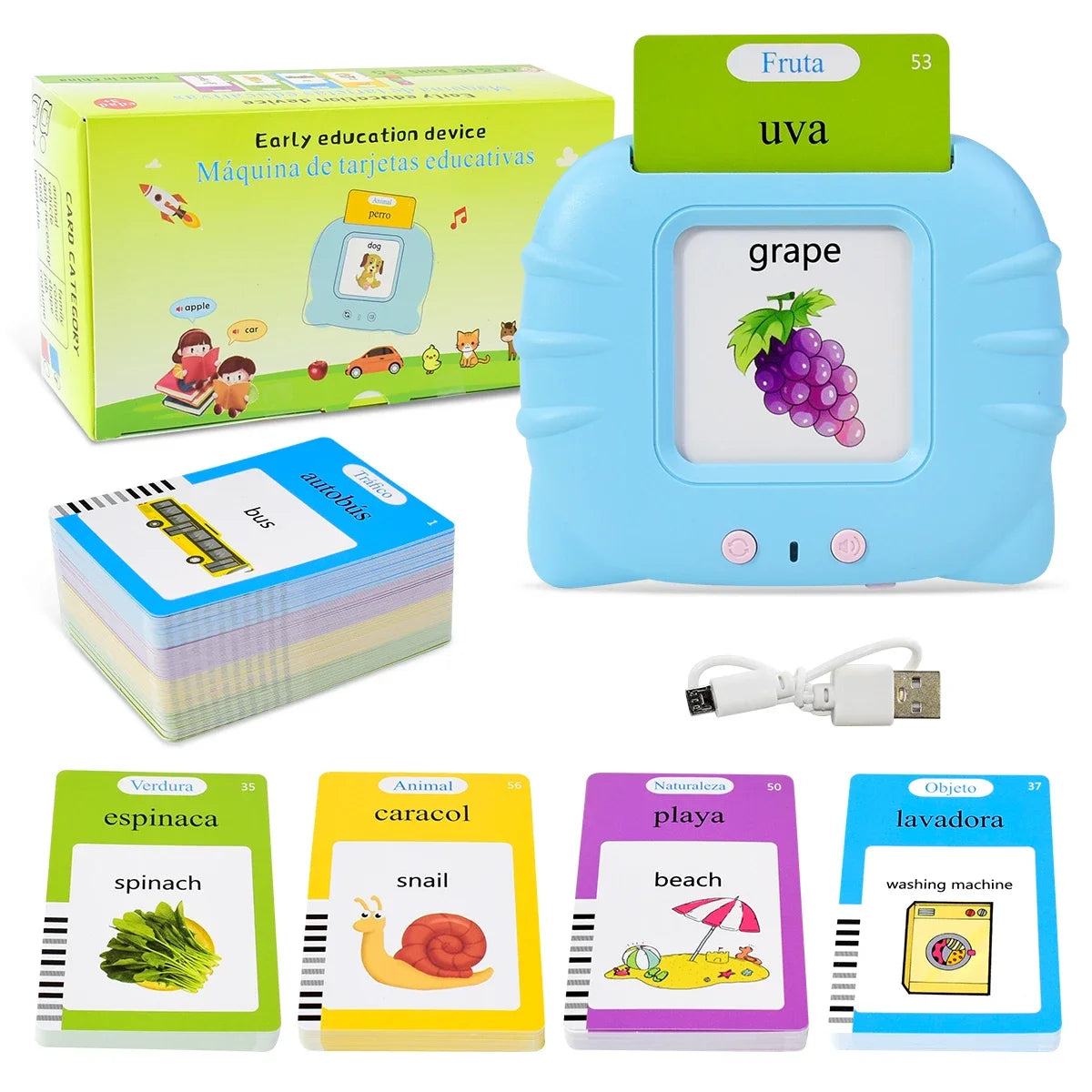 Kids Talking Flash Cards Audio Books Flashcards,Spanish Electronic Cognitive Cards Early Education Learn Words Study Toys Game
