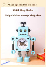 Robot Alarm Clock, Non-Ticking Wake-up Clock with Flashing Eye Lights and Rotating Arm, Gift for Kids, Funny Decoration for Desk