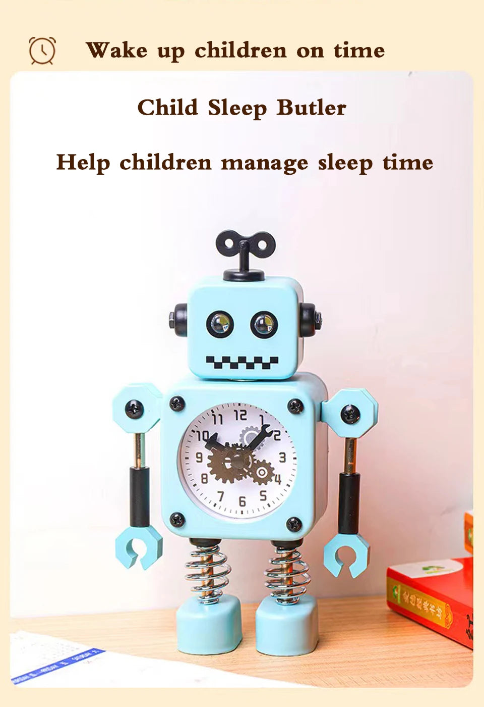 Robot Alarm Clock, Non-Ticking Wake-up Clock with Flashing Eye Lights and Rotating Arm, Gift for Kids, Funny Decoration for Desk