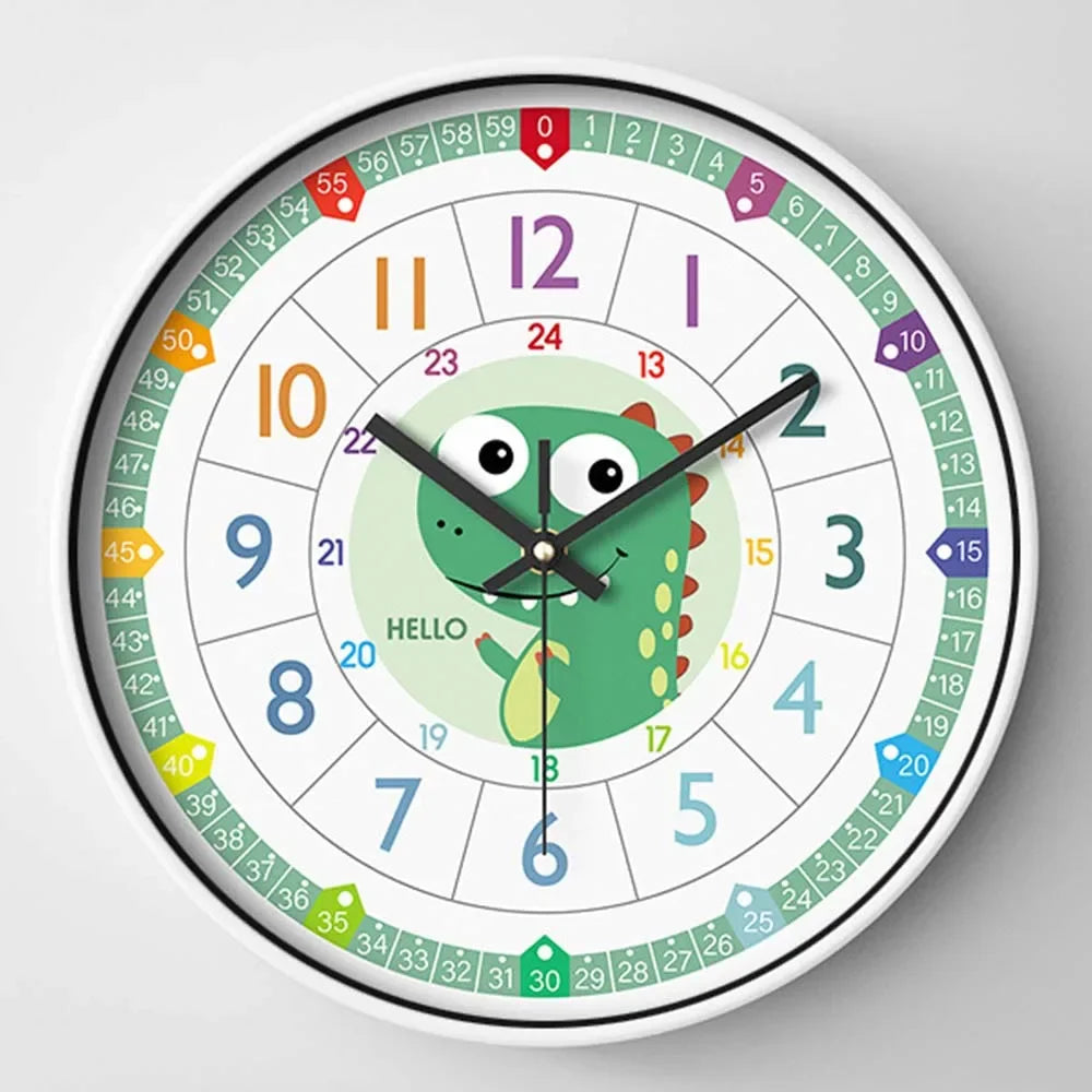 12 Inch Early Education Wall Clock Children's Cartoon Creative Living Room Wall Decoration Mute No Ticking Quartz Clock