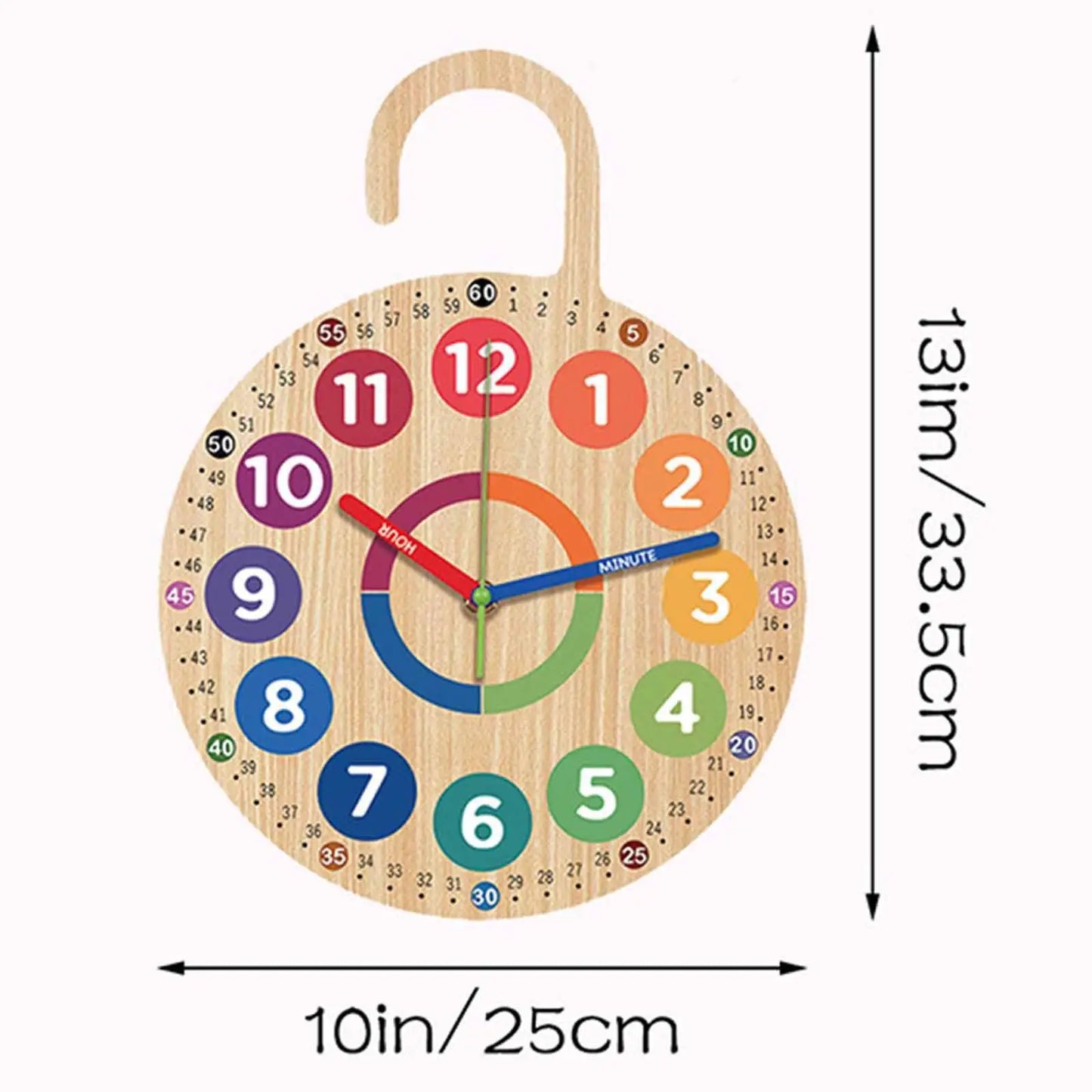 Wood Clock for Kids Decorative Classroom Silent School Quiet Movement Children Unique Wooden Hanging Teaching Time Clock