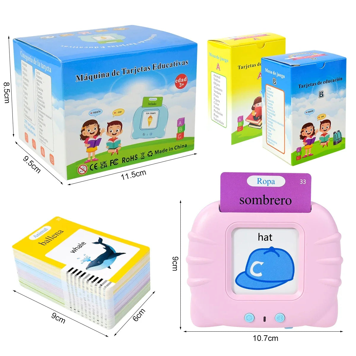 Kids Talking Flash Cards Audio Books Flashcards,Spanish Electronic Cognitive Cards Early Education Learn Words Study Toys Game