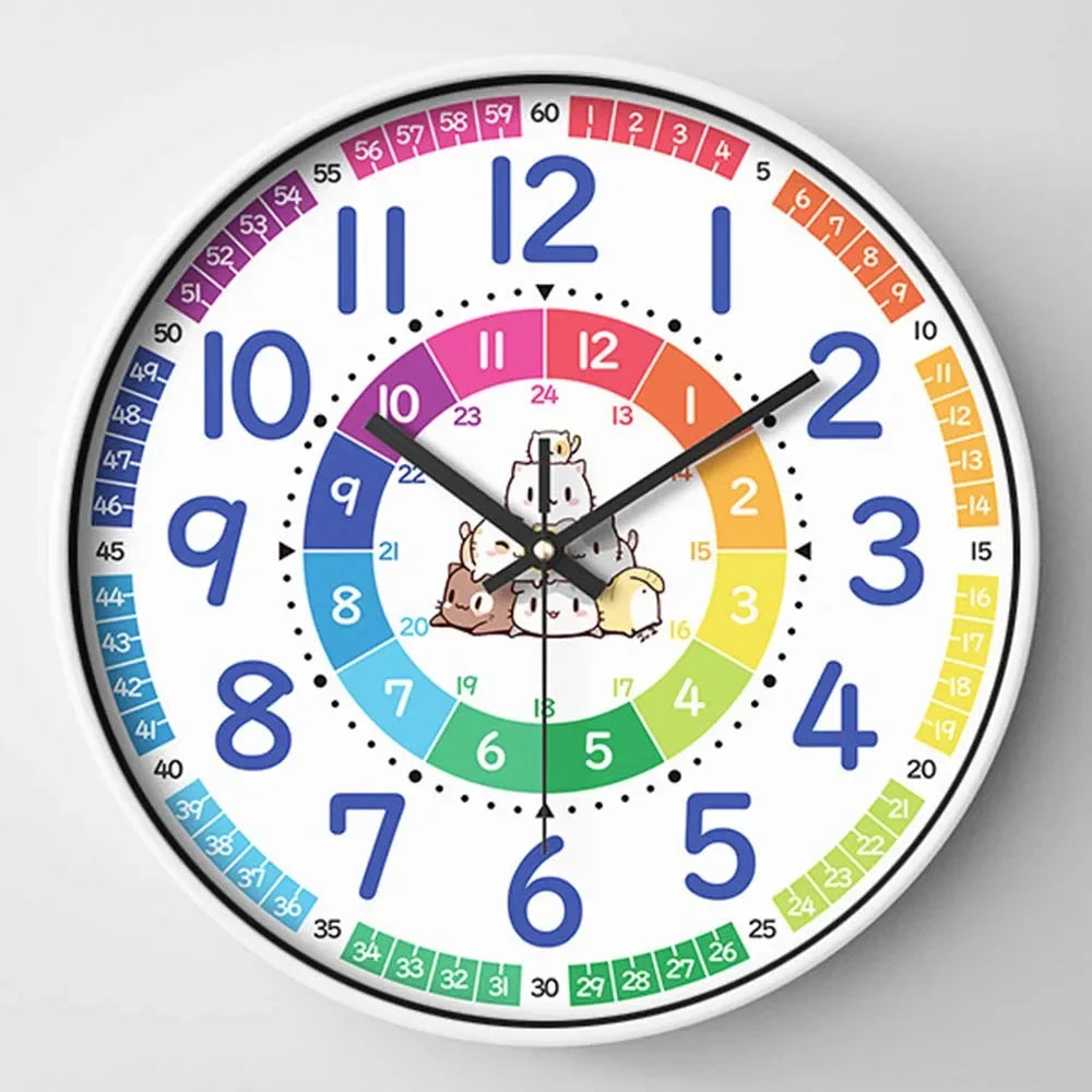 12 Inch Early Education Wall Clock Children's Cartoon Creative Living Room Wall Decoration Mute No Ticking Quartz Clock