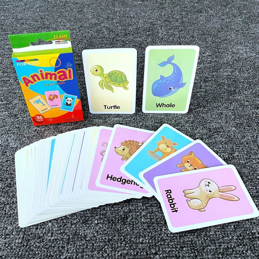 Montessori Early Baby Flash Cards Fruits Durable Children's Education Flash Cards Animal English Word Recognition Cards