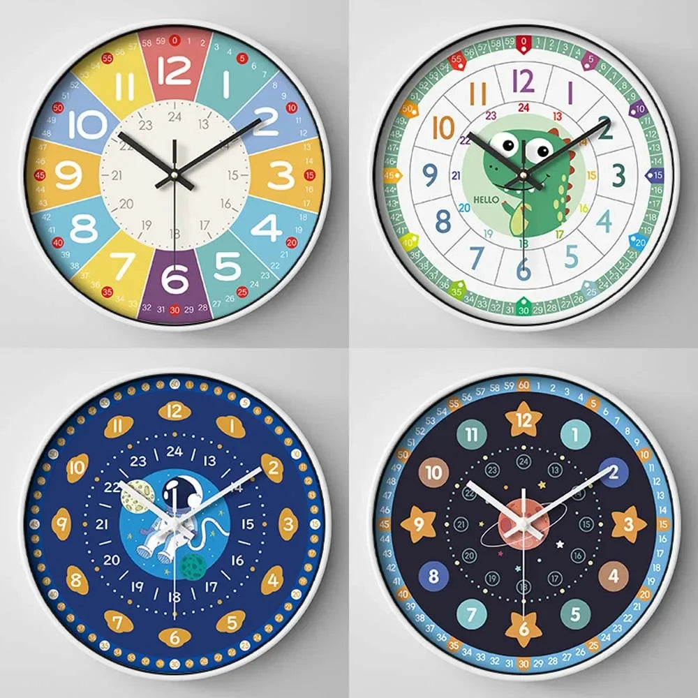 12 Inch Early Education Wall Clock Children's Cartoon Creative Living Room Wall Decoration Mute No Ticking Quartz Clock