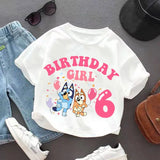 Blueyi Birthday T-Shirt Short Sleeves Anime Toddler Number White T-Shirts Summer Casual Kids Tops Cute Cartoon Baby Clothes Gift