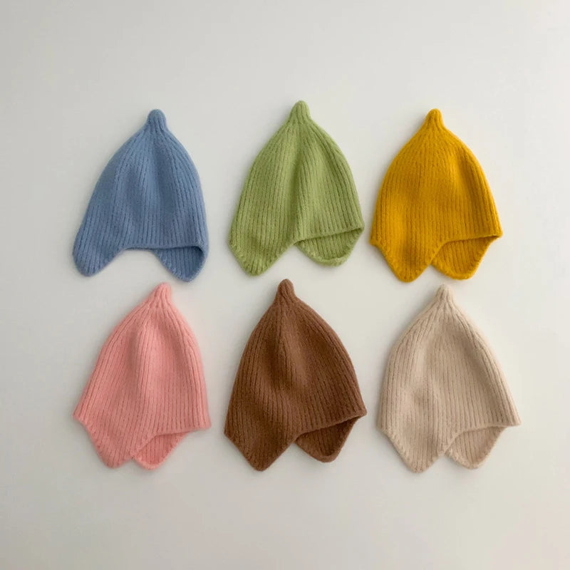 Korean Baby Ear Protection Hat Warm Warm Toddler Kintted Hats 1-3Years Girl Boy Earmuffs Cap Solid Woolen Kids Crochet Bonnet 모자