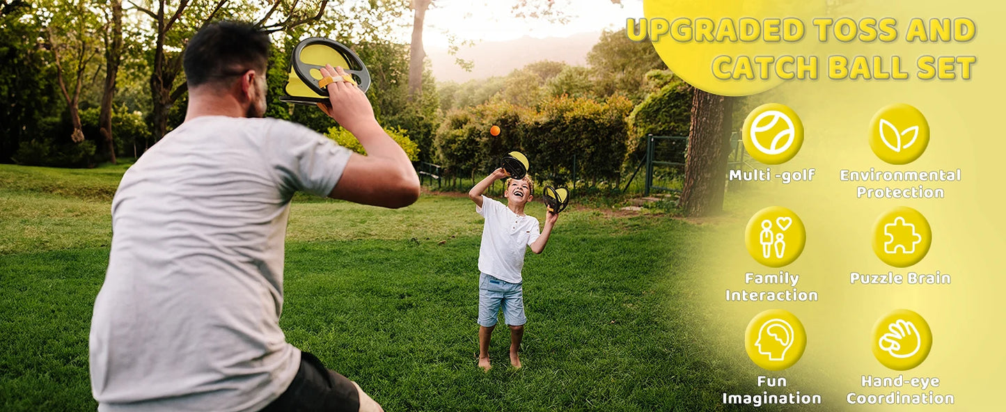 Outdoor Parent-Child Throwing & Catching Ball Game Set - Sports Fitness Hand Grip Ball Racket for Adults & Kids - Fun Toy Gift f