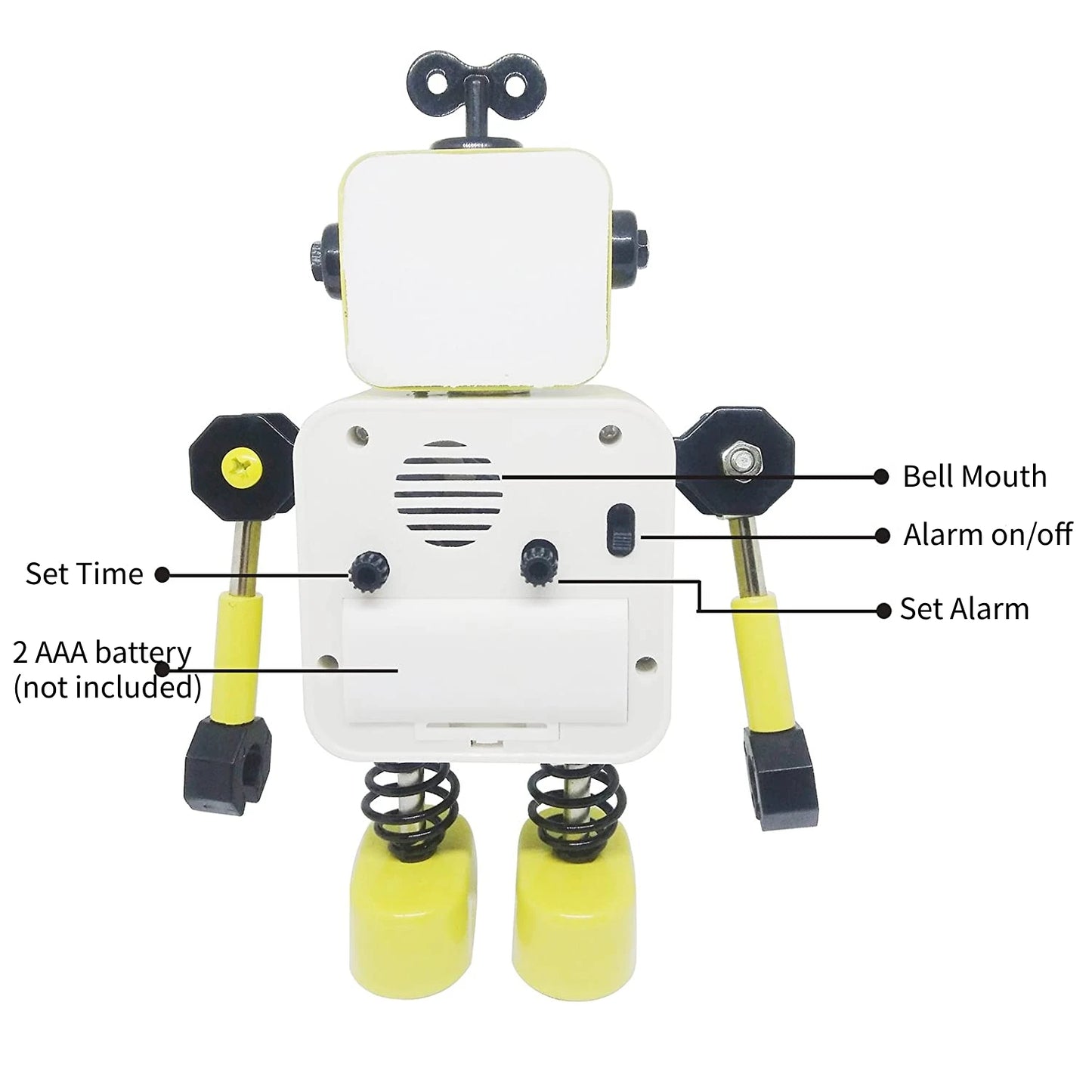 Robot Alarm Clock, Non-Ticking Wake-up Clock with Flashing Eye Lights and Rotating Arm, Gift for Kids, Funny Decoration for Desk