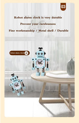 Robot Alarm Clock, Non-Ticking Wake-up Clock with Flashing Eye Lights and Rotating Arm, Gift for Kids, Funny Decoration for Desk