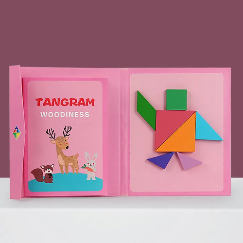 Hot Magnetic Jigsaw Puzzle 3D Geometric Shapes Tangram Board Kids