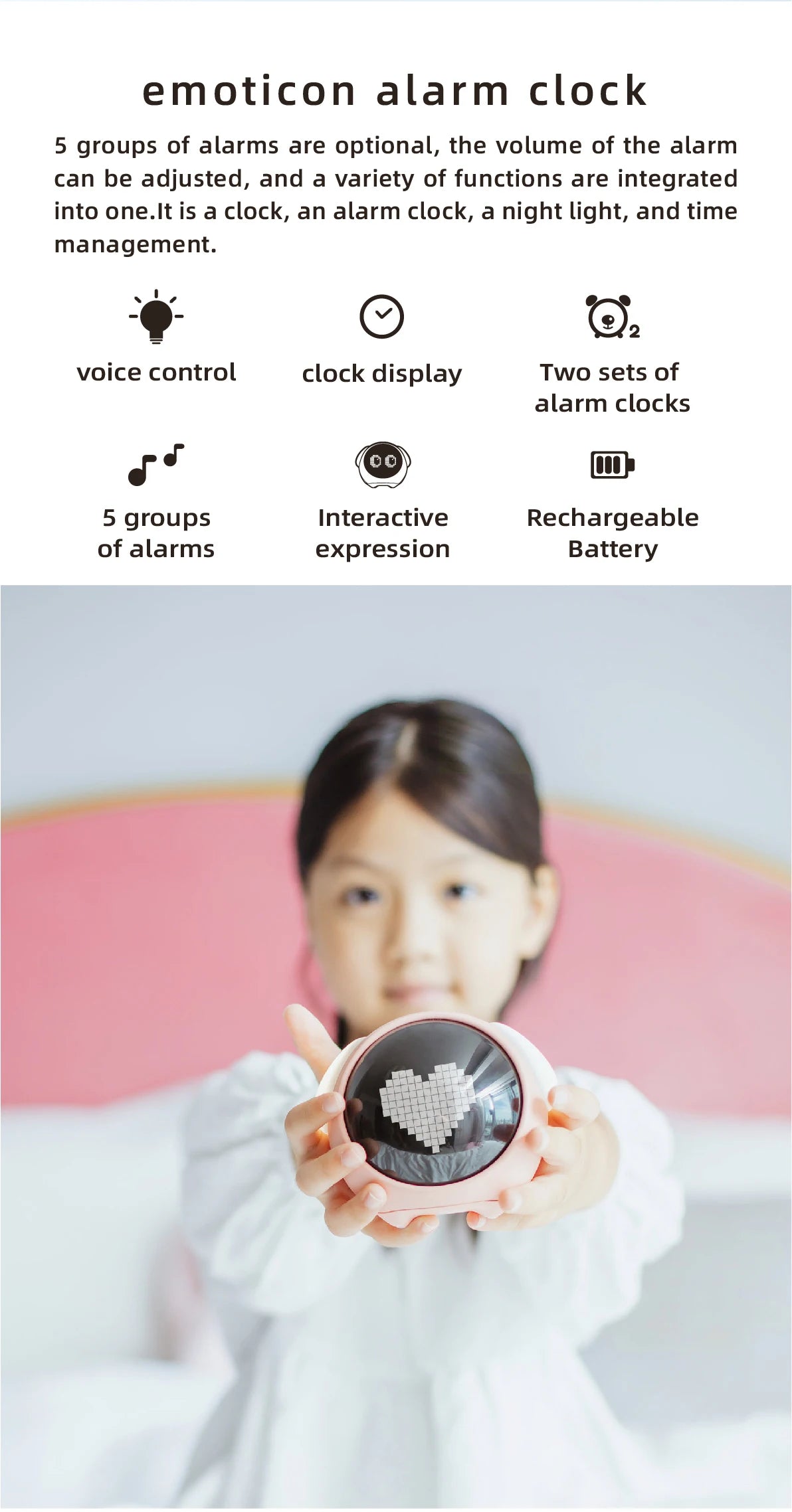 Child Alarm clock Digital Emotion Table Clock WIth Light Cute Cartoon Alarm Clock For Kids
