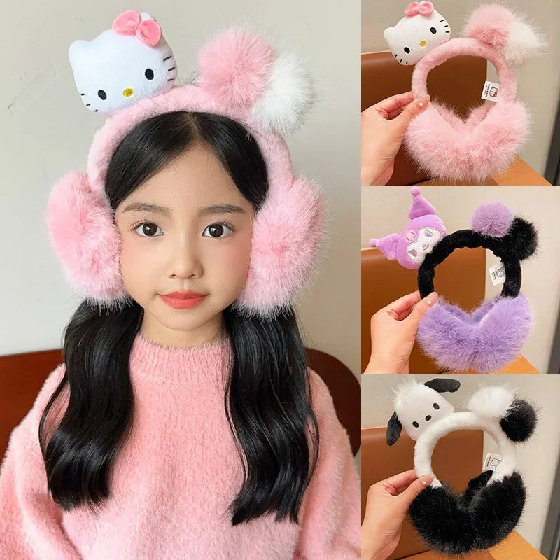 Kuromi Cinnamoroll Melody Plush Earmuffs Girls New Anime Ear Cover for Winter Kids Outdoors Warm Ear Muffs Children Xmas Gift
