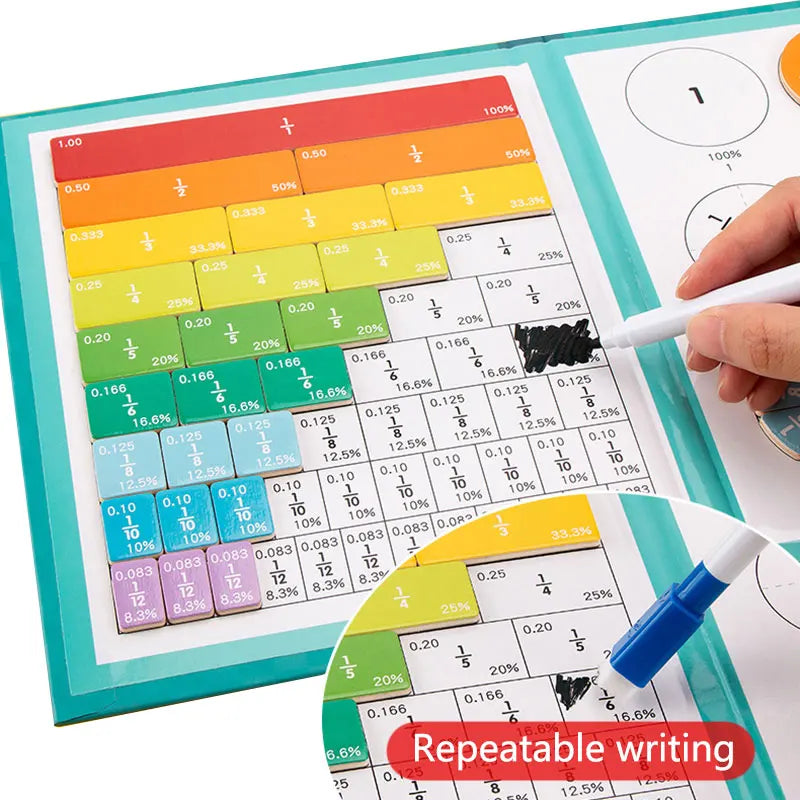 Children Magnetic Fraction Learning Math Toys Wooden Fraction Book Set