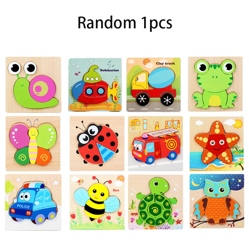 Wooden Puzzles Educational Cartoon Animals Early Learning Cognition Intelligence Puzzle Game For Children Toys