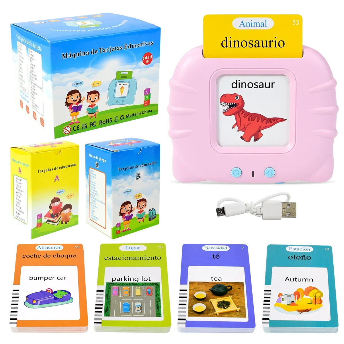 Kids Talking Flash Cards Audio Books Flashcards,Spanish Electronic Cognitive Cards Early Education Learn Words Study Toys Game