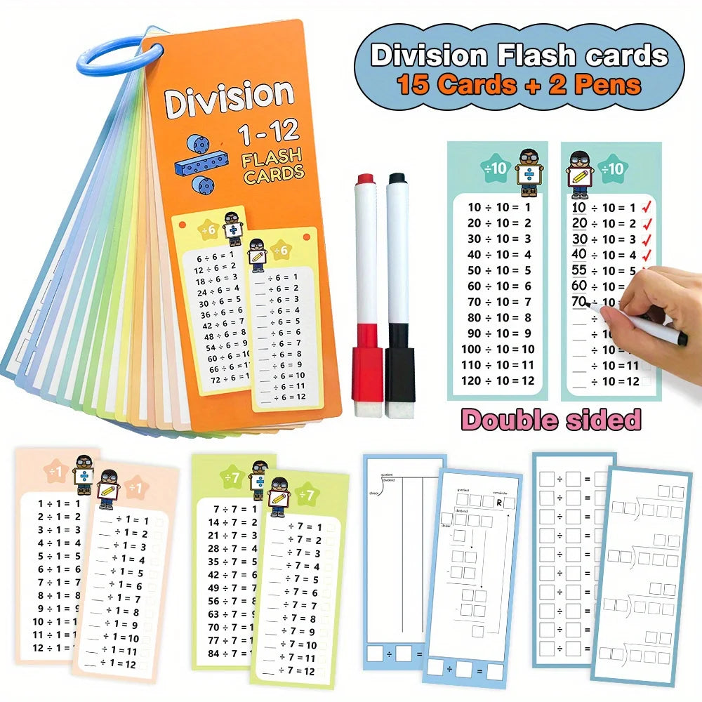 Flash Cards with Dry Erase Markers 30 Cards 0-12 Multiplication Division Educational Times Table Learning Math Games Chart
