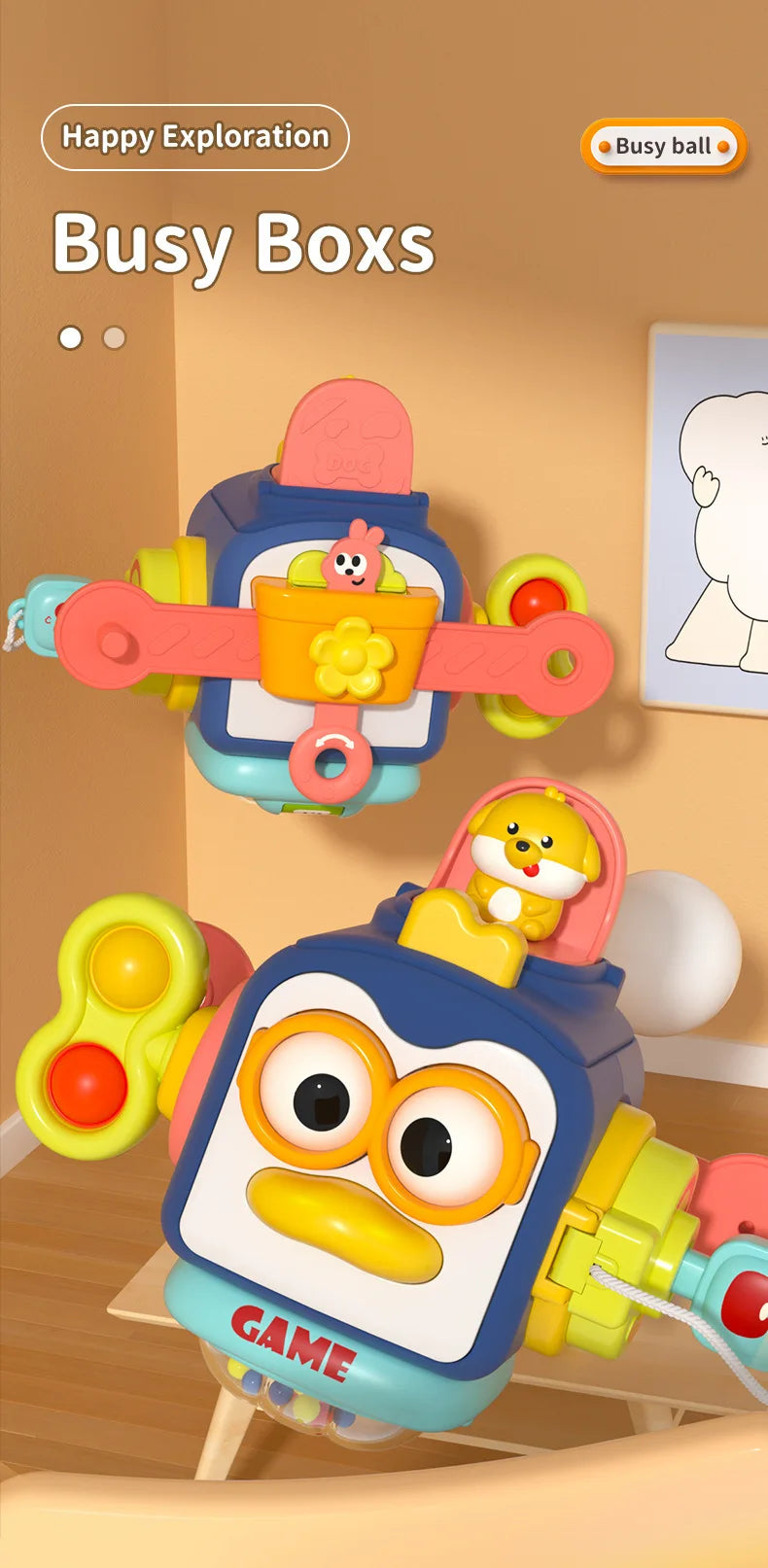 Montessori Sensory Toys Baby Busy Cube Activity Travel Toy Educational Learning Fidget Toys for Fine Motor Skills Children Gift