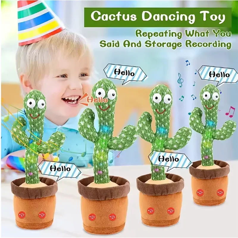Dancing Cactus Song Speaker Talking Usb Battery Voice Repeat Plush Cactu Dancer Toy Talk Plushie Stuffed Toys For Kids Gift