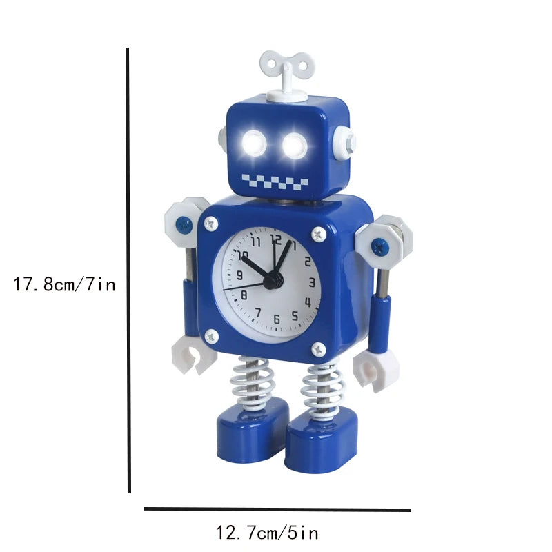 Robot Alarm Clock, Non-Ticking Wake-up Clock with Flashing Eye Lights and Rotating Arm, Gift for Kids, Funny Decoration for Desk