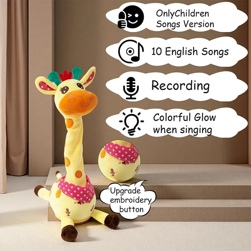 Music Giraffe Toy Singing Dancing Repeating What You Said Dancing Giraffe Flashing LED Lights Adjustable Volume Voice Simulation